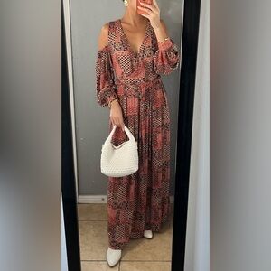 Patchwork flowy Maxi Dress M boho Western indie Cowgirl Festival 70s earthy